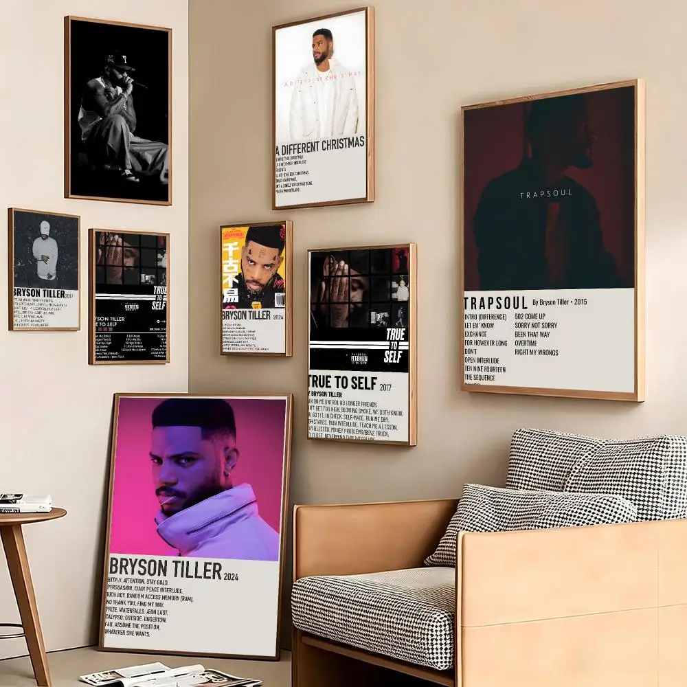 Singer Merch B-bryson tiller Poster Pegatina artistica HD autoadhesiva impermeable para salon dormitorio