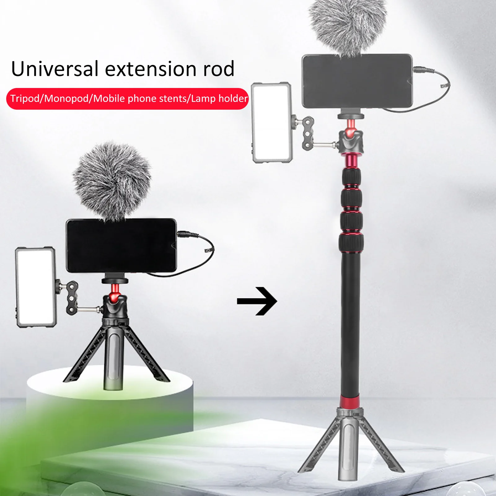 Manbily Camera Monopod Tripod Extension Rod LR‑255 Aluminium Alloy Tripod Mount Monopod Extension Tube