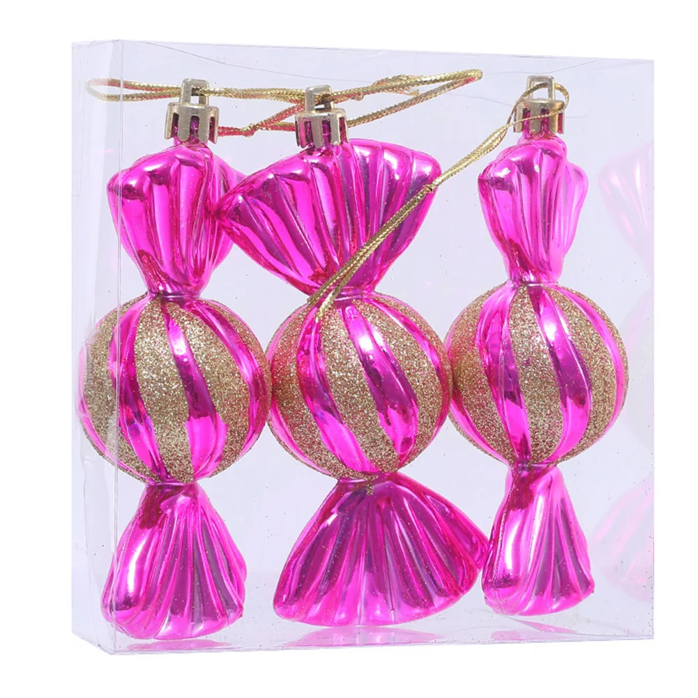 Shatterproof Candy Shaped Christmas Tree Ornaments Set of 3 with Unique Designs for Holiday Decorating and Festive Celebrations