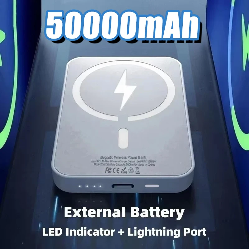 50000mAh Wireless Magnetic Charger External Battery Pack Power Bank for iPhone12 13 14 15 16 17 ProMax Samsung HuaWei and Xiaomi