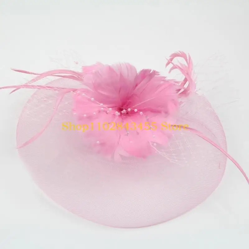 49MC Elegant Wedding Fascinators Hair Clip with Flower Feathers Pillbox Hat for Makeup Party for Wedding Party