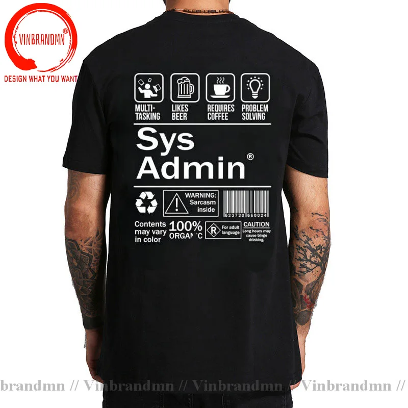 New Men's T-Shirt Cartoon Funny T-Shirt Fashion Sys Admin T-Shirt System Administrator Product Label Linux Coffee Brand Clothing