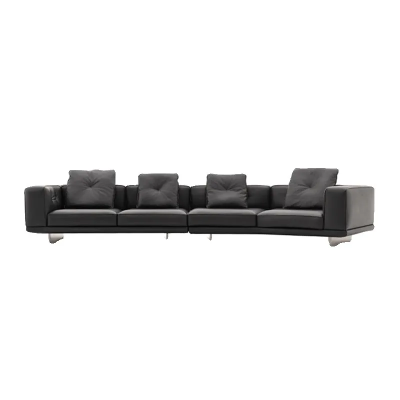 

Italian minimalist first-floor cowhide villa living room special-shaped corner straight row leather sofa