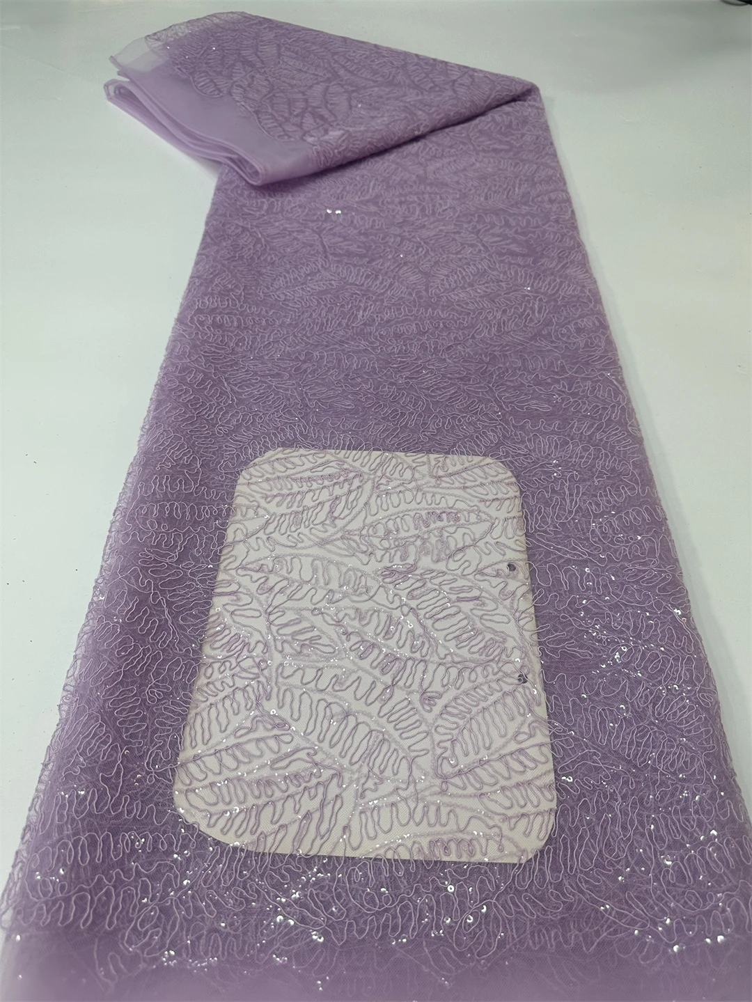 

African Lace Fabric 5 Yards, Nigerian Jacquard Embroidery Mesh Textile Lace Fabric with Beads and Sequins for Party Dress Sewing