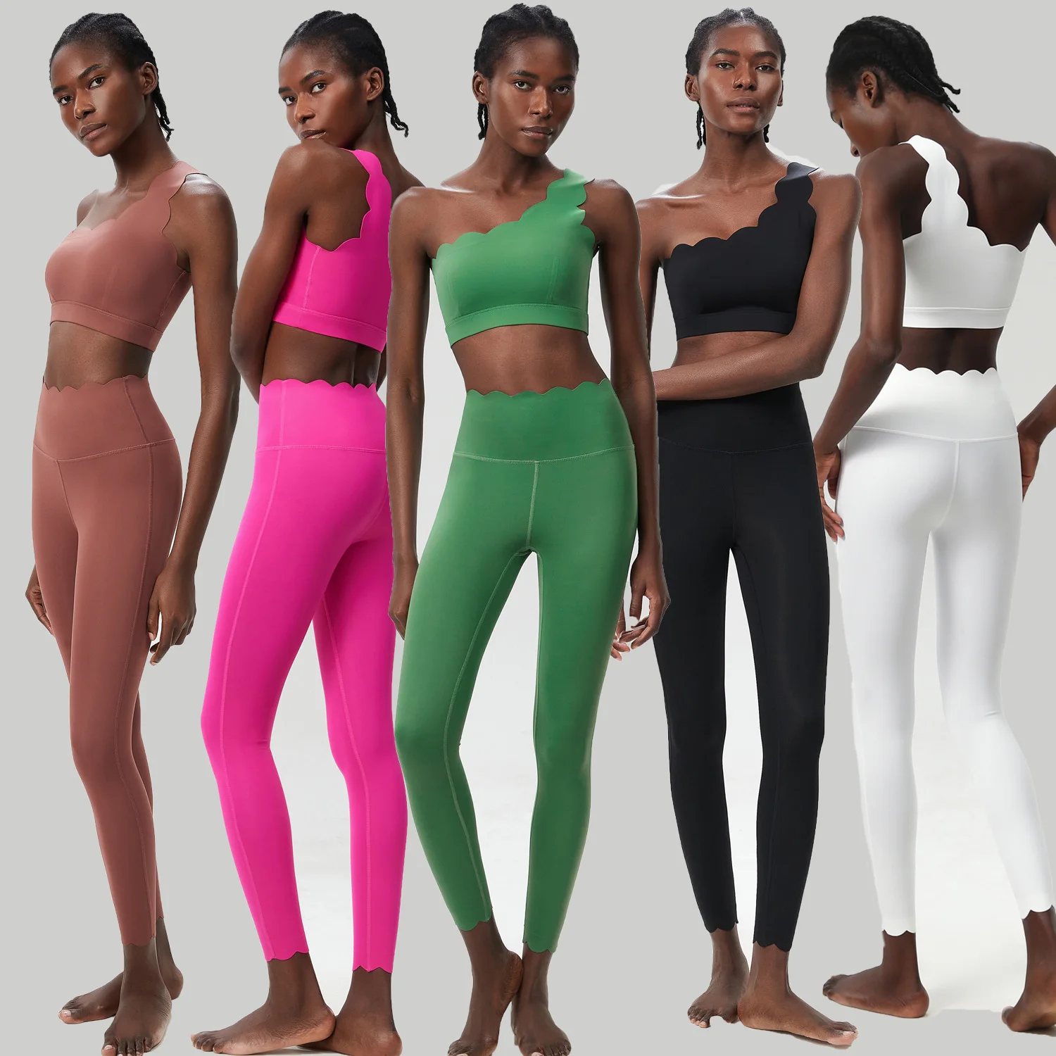 

Maxdutti Small Wave One Shoulder Yoga Suit Set Women's Large Size European And American Running Sports Fitness Suit Two Piece