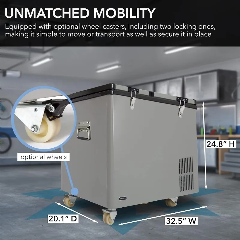 Whynter lodówka strefa FM-901DZ opcjonalne koła, AC 110V/ DC 12V prawdziwa zamrażarka do samochodu, domu, kempingu, RV-8 ° F do 50 ° F, 90 QT