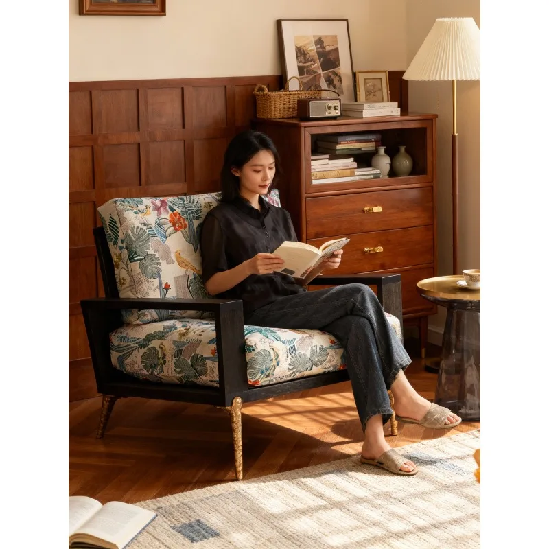 Nordic medieval style, retro single chair solid wood embroidery casual