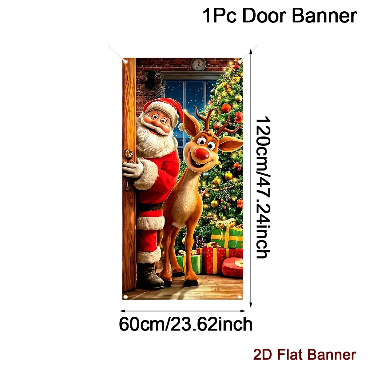 Weihnachtsthemen-Türbanner 60*120cm mit Weihnachtsmann-Aufdruck aus Polyester für Innen/Außen Weihnachtsdekoration Neujahrsgeschenk – Detail 1