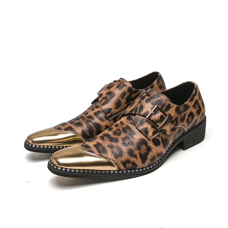 

Leopard Print Men Leather Slip-on Casual Shoes Comfort Fashion Wedding Banquet Pointed Leather Shoes Non Slip Sole Man Laofers