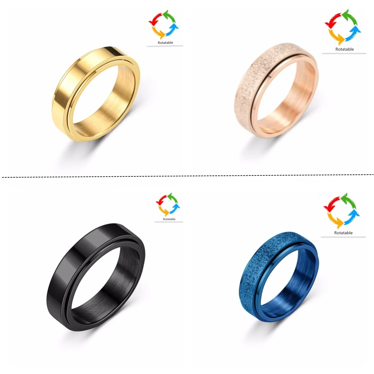 

Anxiety Fidget Spinner Rings Black Gold Silver Color Smooth Stainless Steel Spinning Rotate Rings for Women Men Rock Jewelry