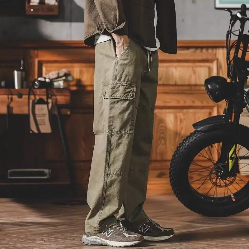 Pantalones Cargo Vintage de cilindro recto para hombre, pantalón holgado de alta calidad, a la moda, con múltiples bolsillos, combina con todo