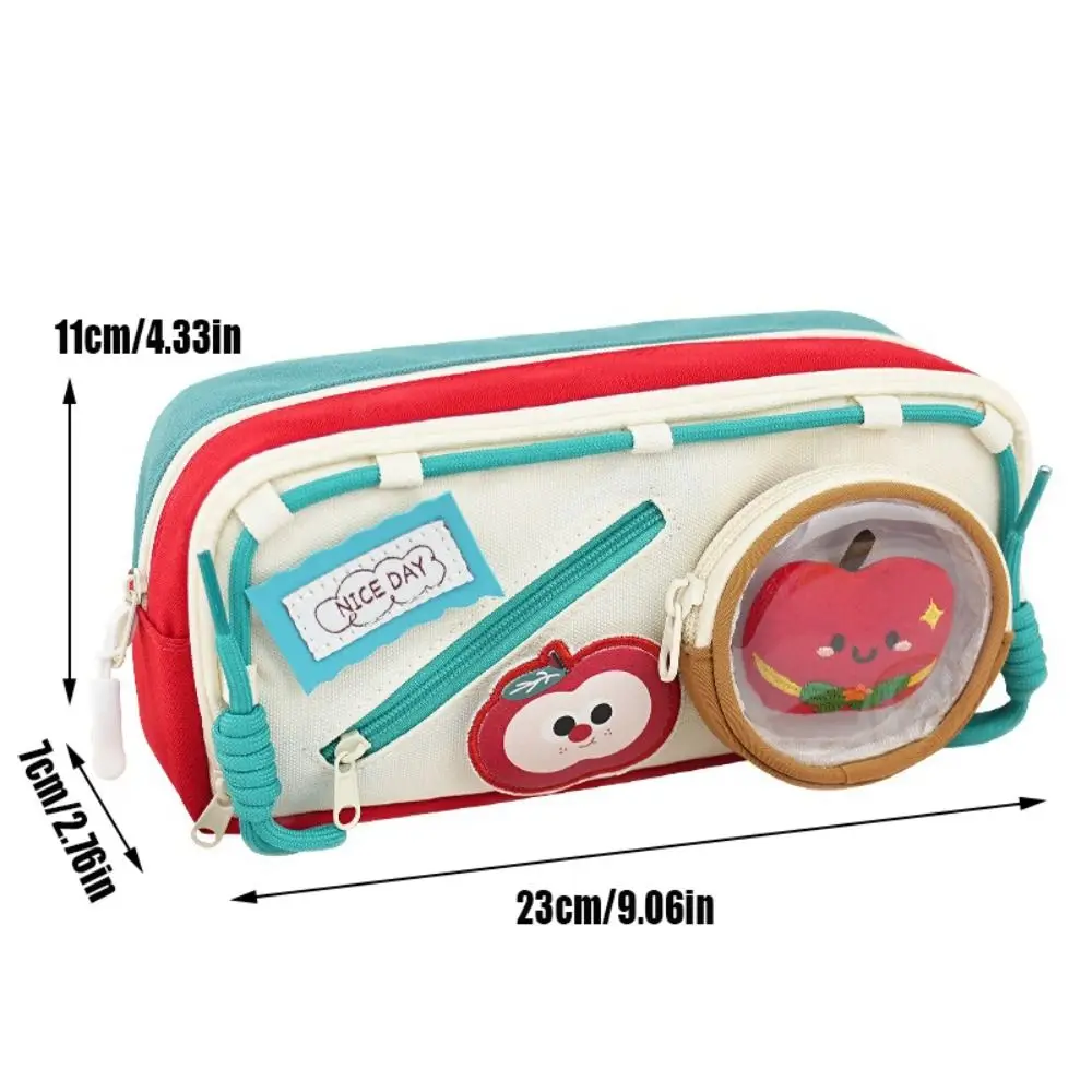 Cartoon With Plush Doll Pen Bag Multilayer Large Capacity Stationery Bag Portable Pencil Case Gift