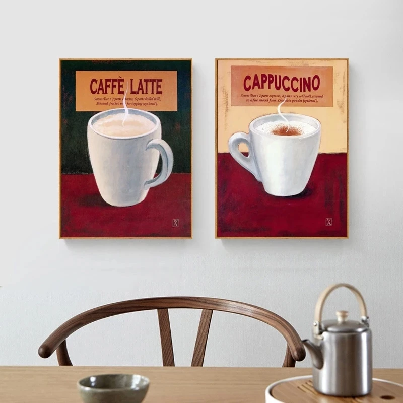 Retro Coffee Cups Canvas Painting Nordic Cafe Posters and Prints Wall Art Picture for Cafe Home Decor Restaurant Kitchen Cuadros