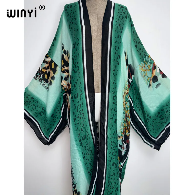 Autunno WINYI cotone canapa elegante Beach Wear costume da bagno Cover up boho Cardigan holiday elegante sexy Holiday manica lunga Kimono