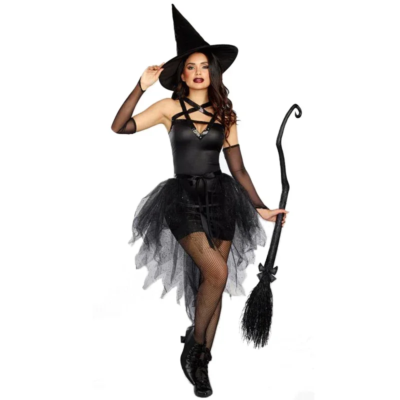 Costume da strega nera, abito da festa, abbigliamento da spettacolo di carnevale, costume di Halloween, costume da maga, cosplay per adulti