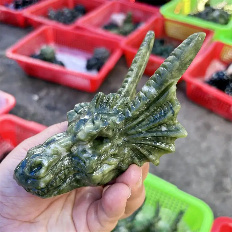 

Натуральный зеленый нефрит и йопер, кварцевый дракон, резьба, исцеляющий камень фэншуй, домашний декор, креативный для детей, подарок для детей, 1 шт.