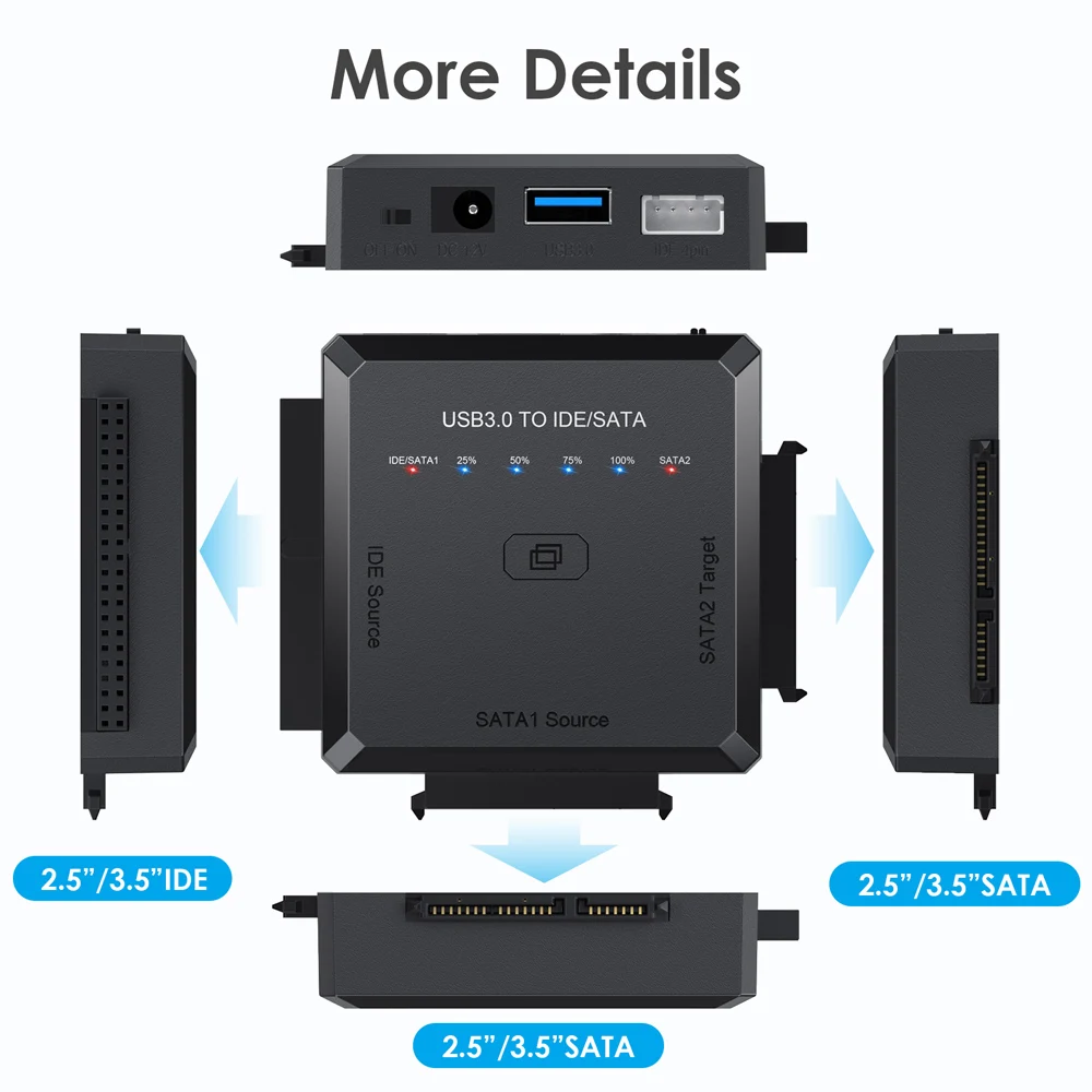 USB 3.0 to IDE and SATA Converter External Hard Drive Adapter Kit for Universal 2.5/3.5 HDD/SSD Hard Drive Disk