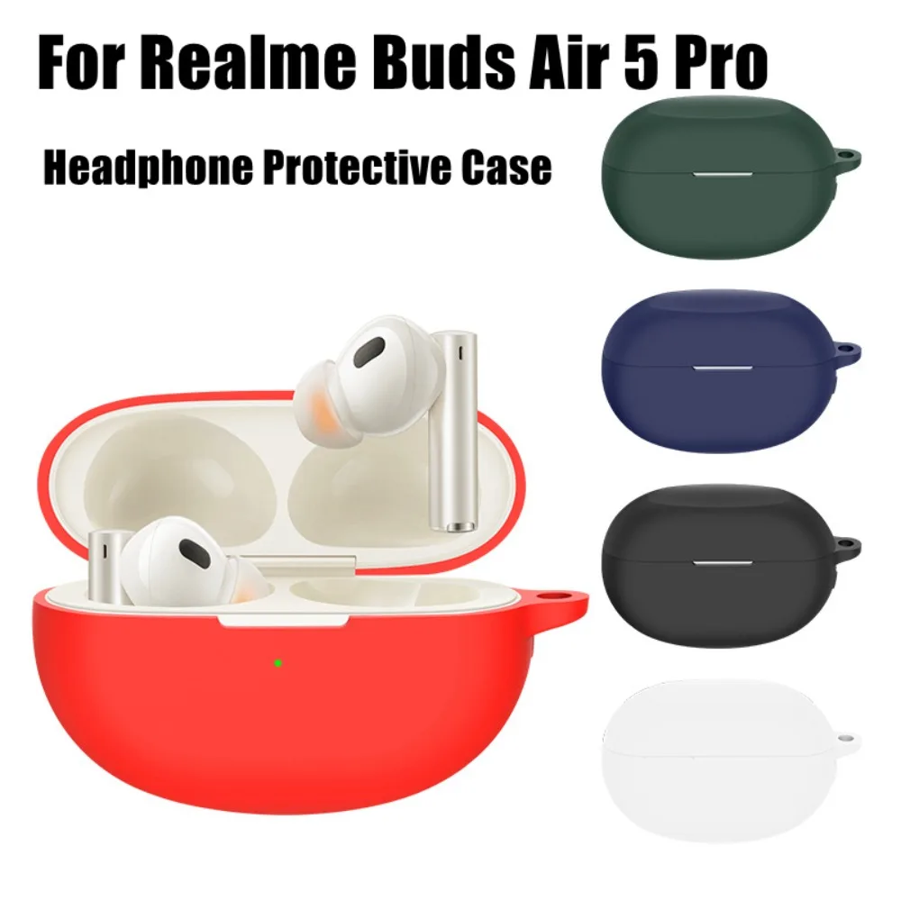 Dustproof Silicone Case Washable Soild Color Buds Cover Anti-fall Earbuds Protective Case for Realme Buds Air 5 Pro Home/Travel