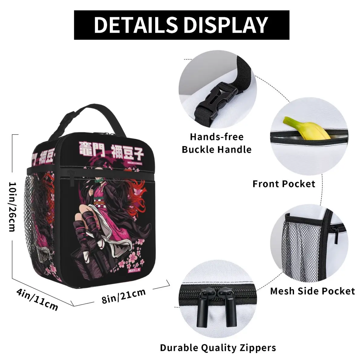 Custom Japanese Demon S-Slayer Insulated Lunch Bag for Outdoor Picnic Nezuko Kamado Resuable Cooler Thermal Lunch Box view 5