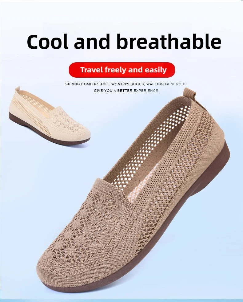 Women's Summer New Mesh Shoes with Soft Sole and Shallow Mouth, Lazy Casual Shoes, Breathable Mesh Fabric, Mother's Shoes