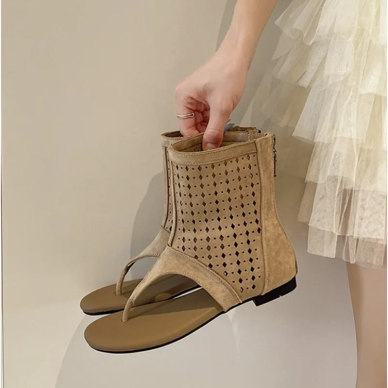 2026Women Mesh Cool Boots Sandals Flats Open Toe Shoes Trend Sport Walking Shoes Beach Casual Slides Zip Mujer Zapatos
