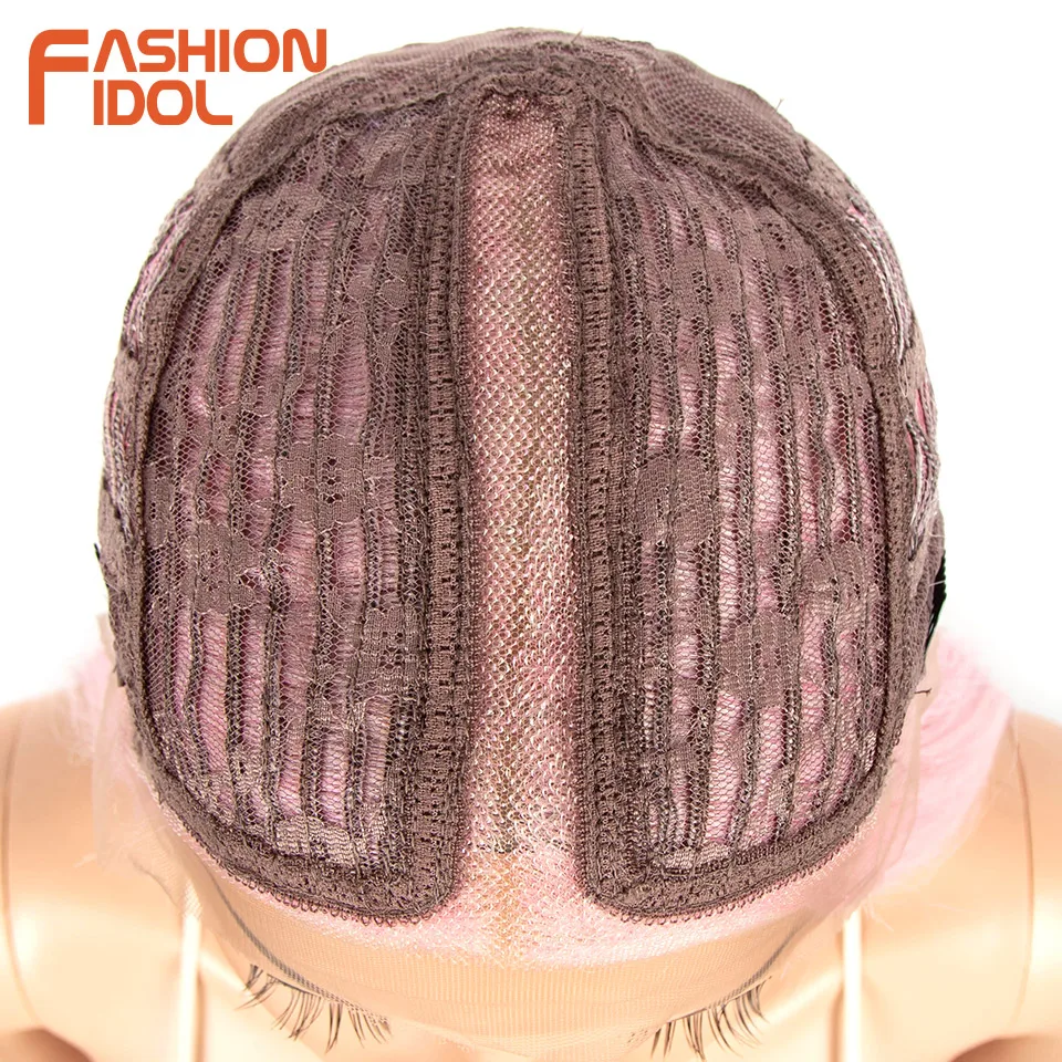 FASHION IDOL 38 inch Long Straight Wigs Synthetic Lace Wigs For Women High Temperature Fiber Ombre Pink Highlight Cosplay Wig