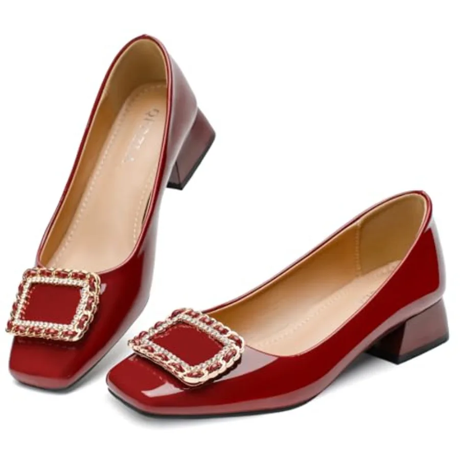 

Women's Low Chunky Block Heel Pumps Comfortable Square Toe Dress Shoes Slip On Block Heel for Office Lady Shoes