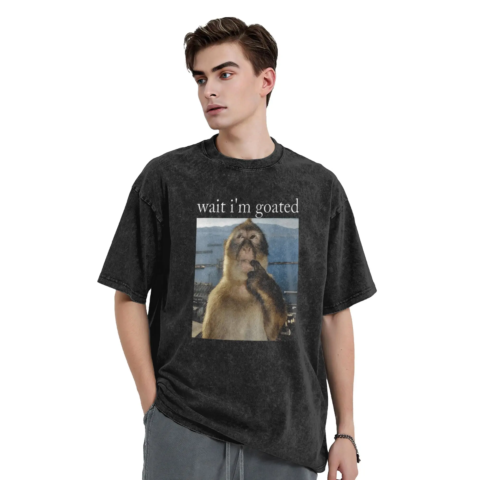 Wait Im Goated Monkey Meme T-Shirt for Men  Fashion 100% Cotton Tee Shirt Crewneck Short Sleeve T Shirt Gift Idea Clothes