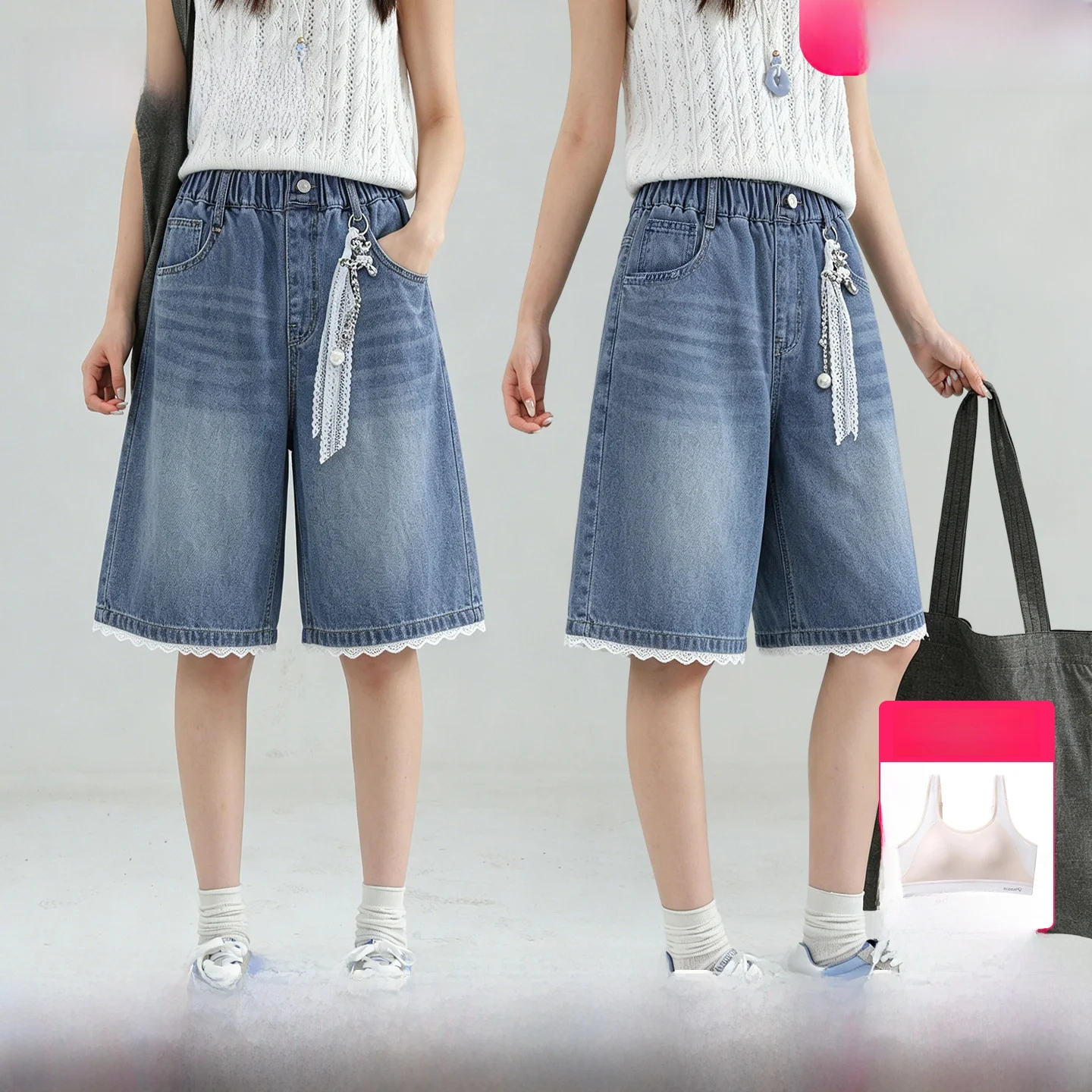 jeans-corti-a-gamba-dritta-per-ragazze-con-bordo-in-pizzo-lunghezza-cinque-quarti-in-misto-cotone-e-poliestere-sottile-nuovo-stile-estivo-alla-moda