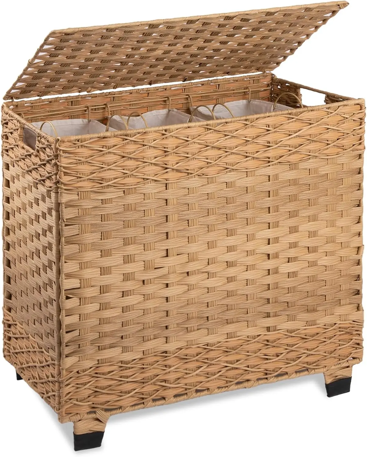 

Laundry Hamper with Lid 140L Synthetic Rattan Clothes Hamper with Handles Handwoven Large Laundry Basket with 3 Removable