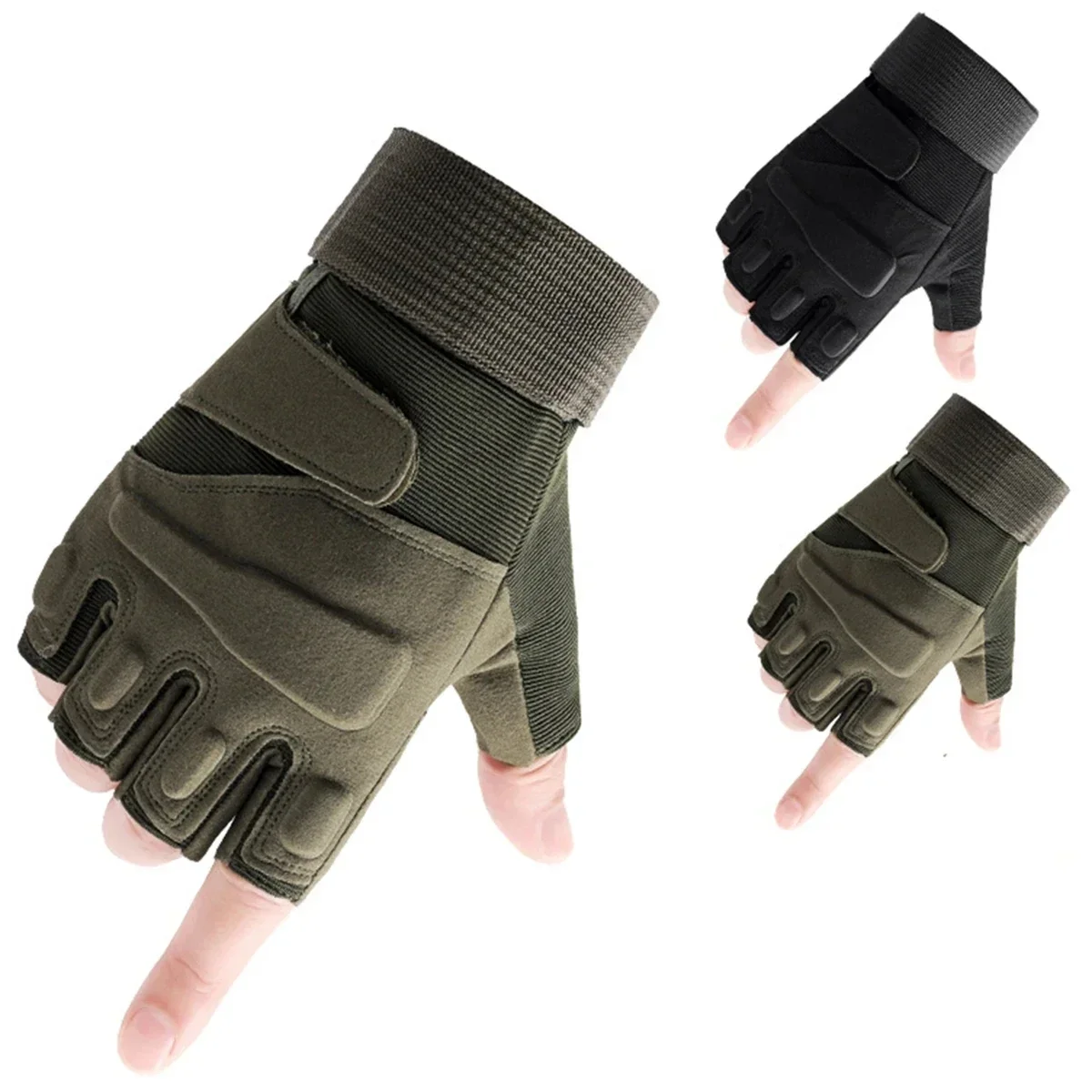 1Pair Outdoor Tactical Airsoft Gloves Half Finger Anti-slip Combat Shooting Hunting Camping Fitness Fingerless Anti-cut Gloves