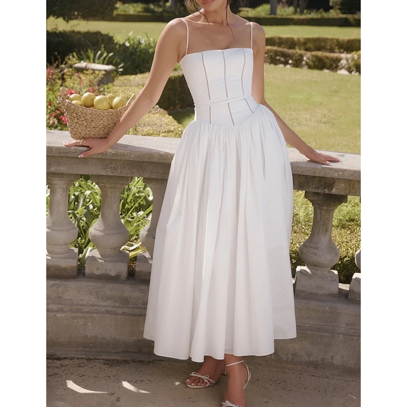 Combhasaki Donna Estate Senza Maniche Stampa Floreale/Colore Solido Slim Fit Regolabile Spalline Corsetto A-line Cami Abito Lungo