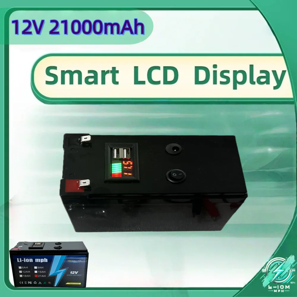 

12V 18650 21Ah Li-ion Battery Pack with USB Port, LED Power Display On/Off Switch, for E-Bike Solar System, Camping Power Supply