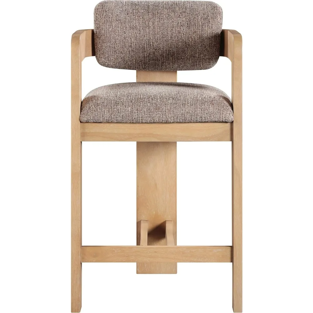 مقعد مجموعة آرت ديكو ستايل ساشا مصنوع من قماش الكتان البني الغني مع نسيج بلونين وخشب صلب