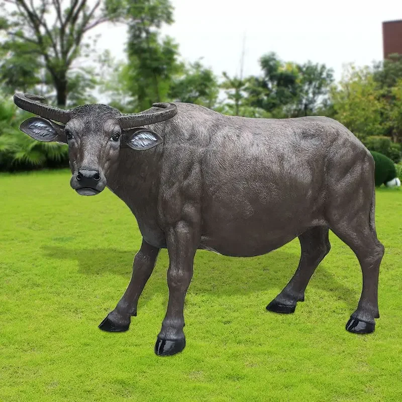 Large animal fiberglass simulation buffalo sculpture shepherd boy riding bull ornament