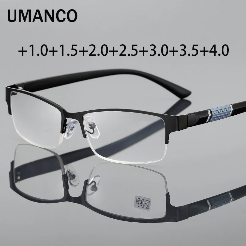 

Business Half-frame Rectangle Reading Glasses for Men Blue Light Filter Finished Presbyopia Glasses +1.0 +1.5 +2.0 +2.5 +3.0