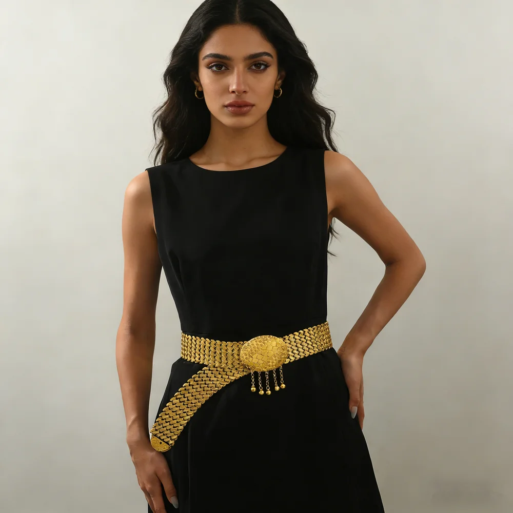 Gorgeous Gold-Plated Belt, Engraved Pattern Design For Wedding Gown Festival Celebration Banquet Accessory