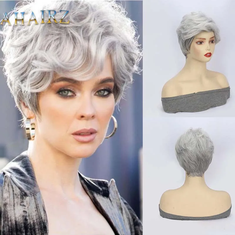 

Synthetic Wigs Short Gray White Pixie Cut Wigs for Women Casual Daily Mommy Fashion Fake Hair Heat Resistant