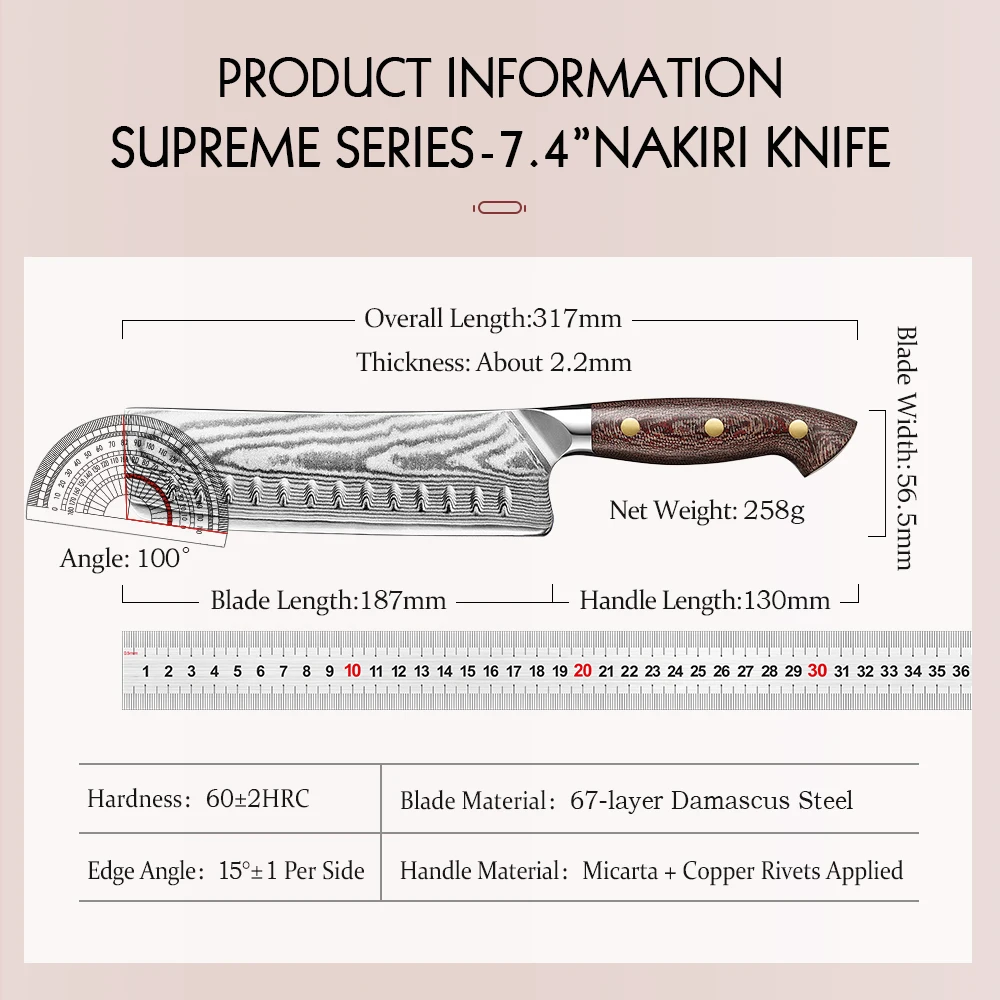HEZHEN 7.4 Inches Nakiri Knife 67 Layers Damascus Steel Micarta Handle Kitchen Sharp Knives Gift Box