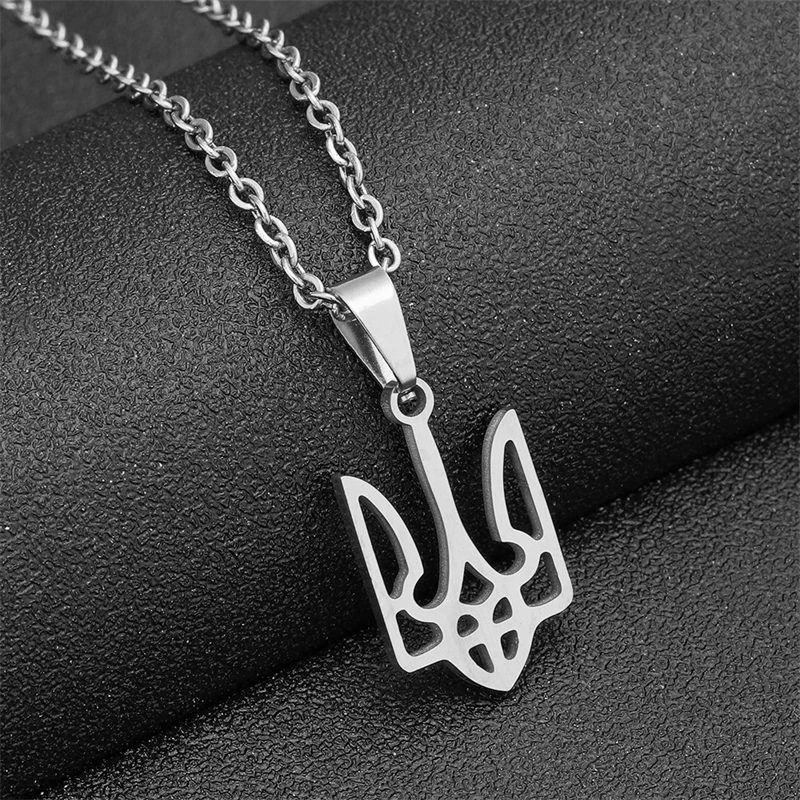 New Creative Ukraine Flag Pendant Necklaces Trident Design National Symbols Of Ukraine Stainless Steel Jewelry Women Men Gift