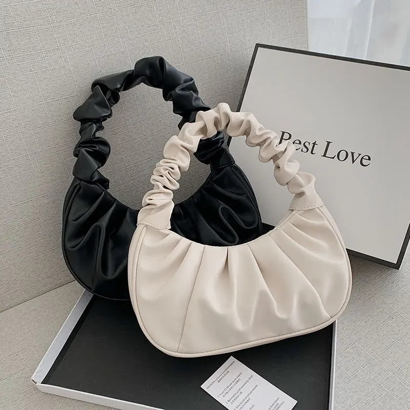 2024Fashion Pleated Handlebags for Women PU Cloud Bags Leisure Armpit Bag Shopping Shoulder Bags Dumpling Handbag Female Hand Ba