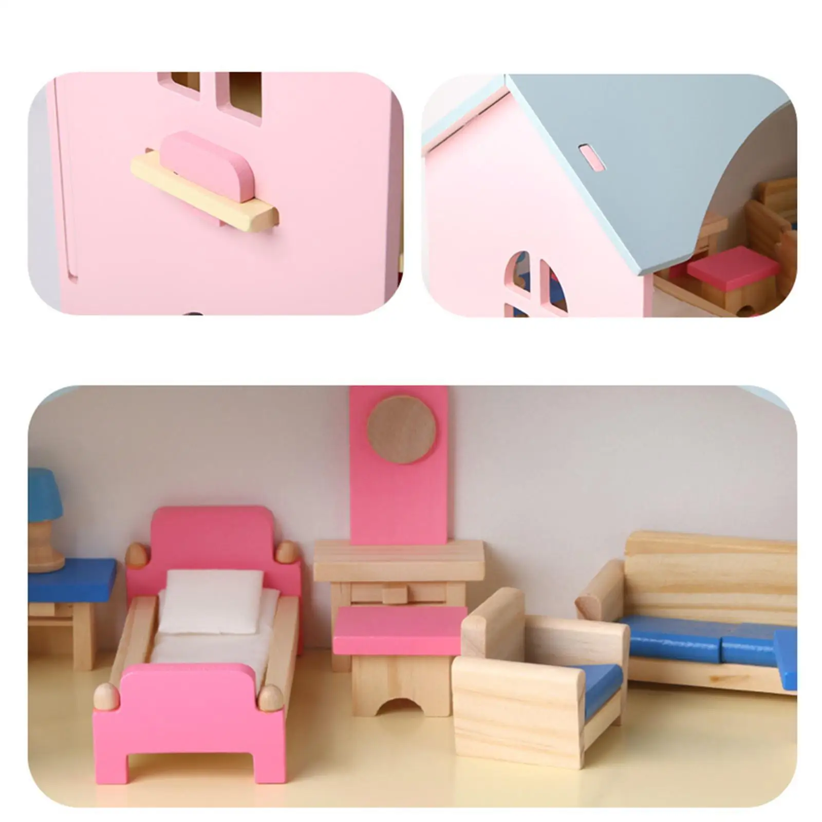 Casa delle bambole in legno con mobili e accessori per bambini dai 3 anni in su