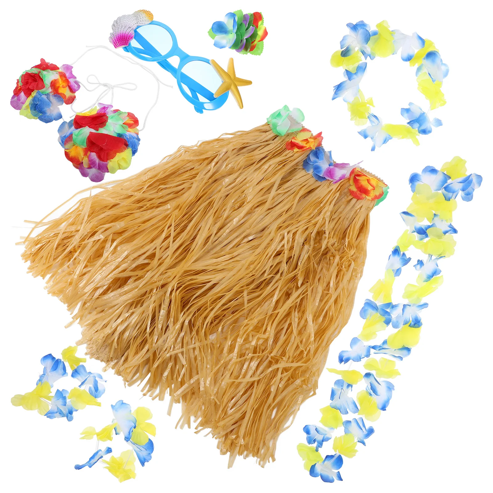 하와이안 훌라 스커트 의상 액세서리 키트 루아우 파티 장식 생동감 넘치는 스타일 해변 테마 이벤트 의상 세트