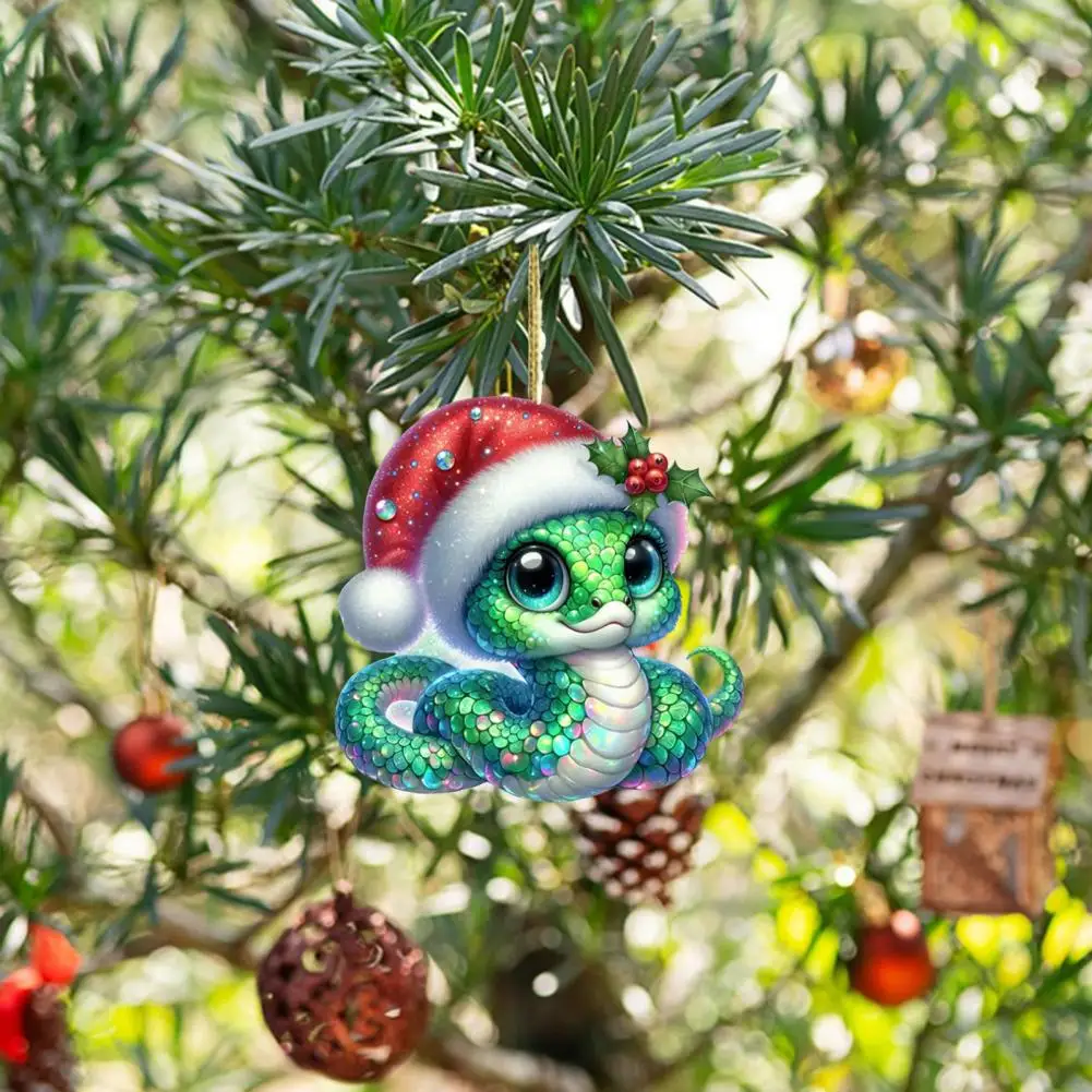 Acrylic Snake Ornament Christmas Snake Decoration Flat 2D Acrylic Cartoon Snake Pendant Festive Christmas Ornament Home Decor