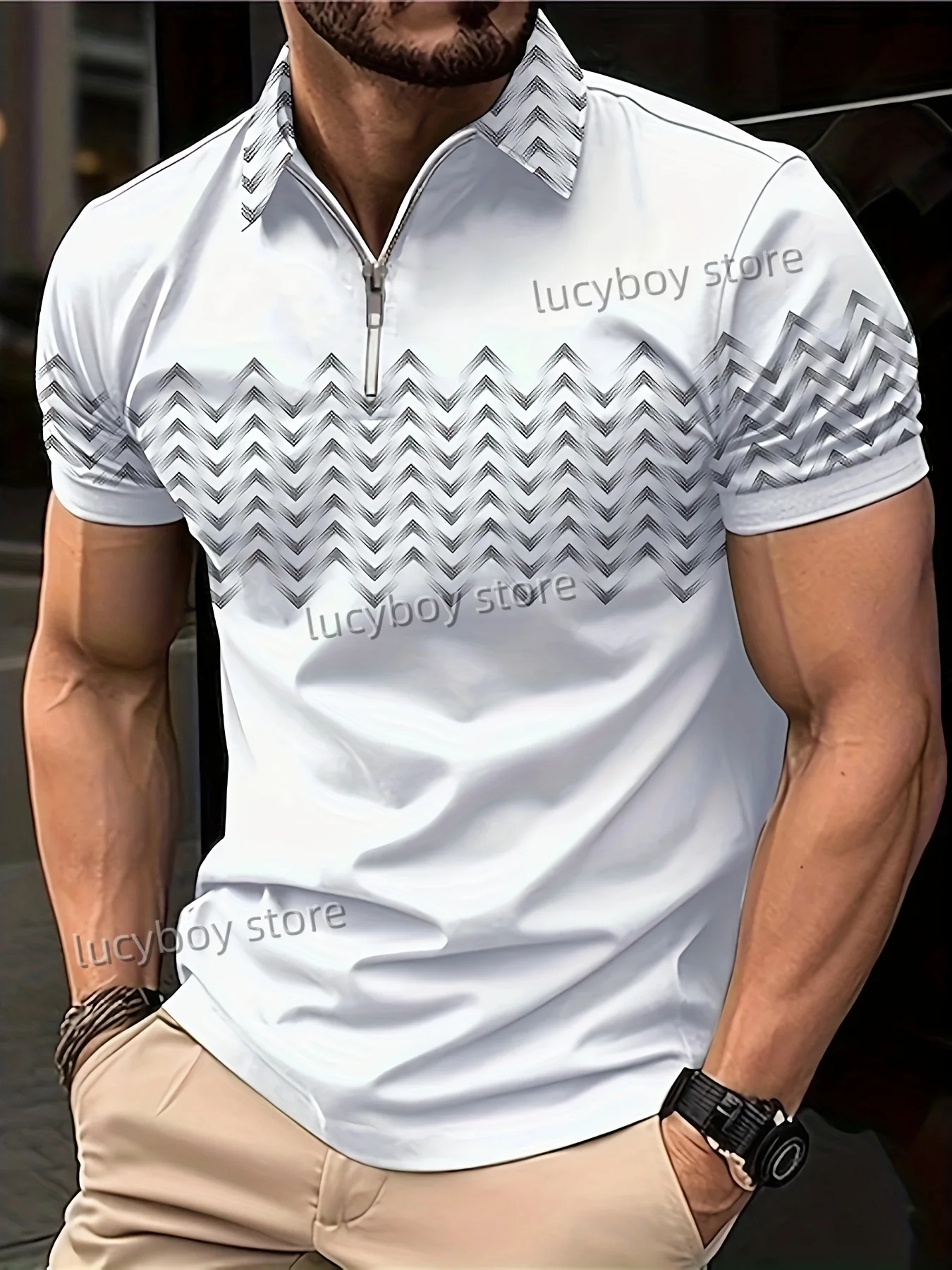 Men Striped 5 Print Office Polo Shirt Oversize Short Sleeved T-Shirt Breathable Men's Clothing Casual Sports Street Polo For Men