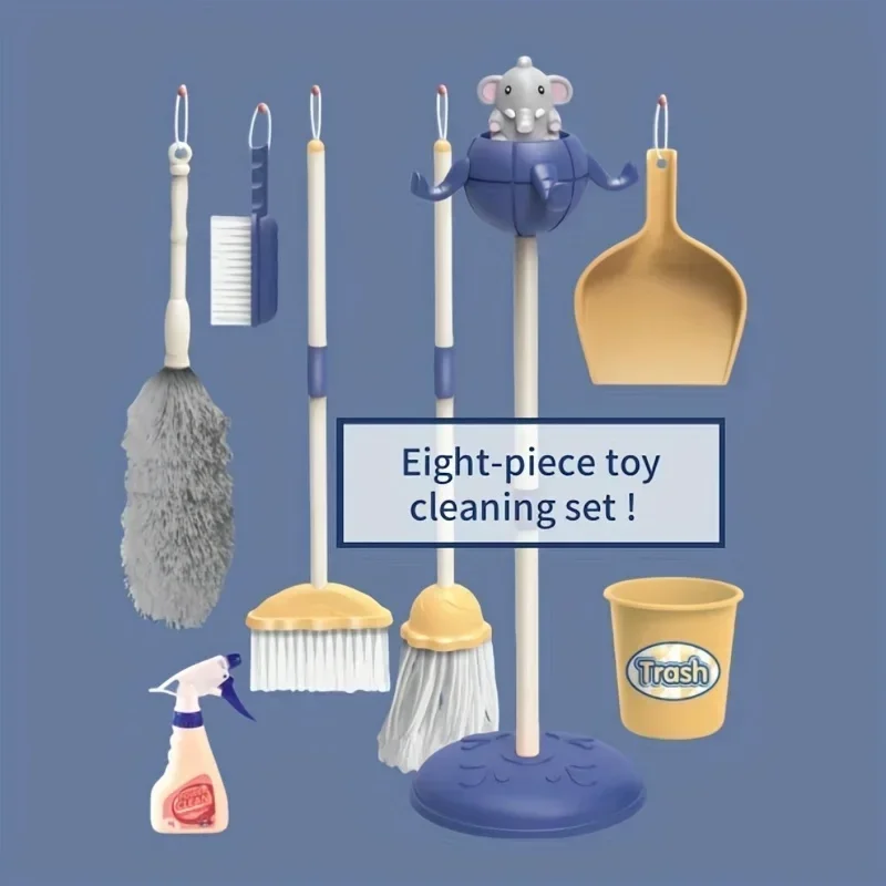 Simulated House Cleaning Kit 8 Pieces With Organizer Rack Broom Mop Duster Sprayer Bucket Indoor Daily Labor Practice Equipment