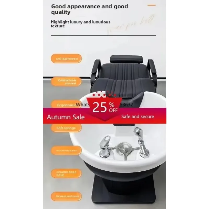 XTC6 Fashion Hair Salon Ceramic Deep Basin Simple Semi-Reclining Shampoo Bed  Salon Exclusive