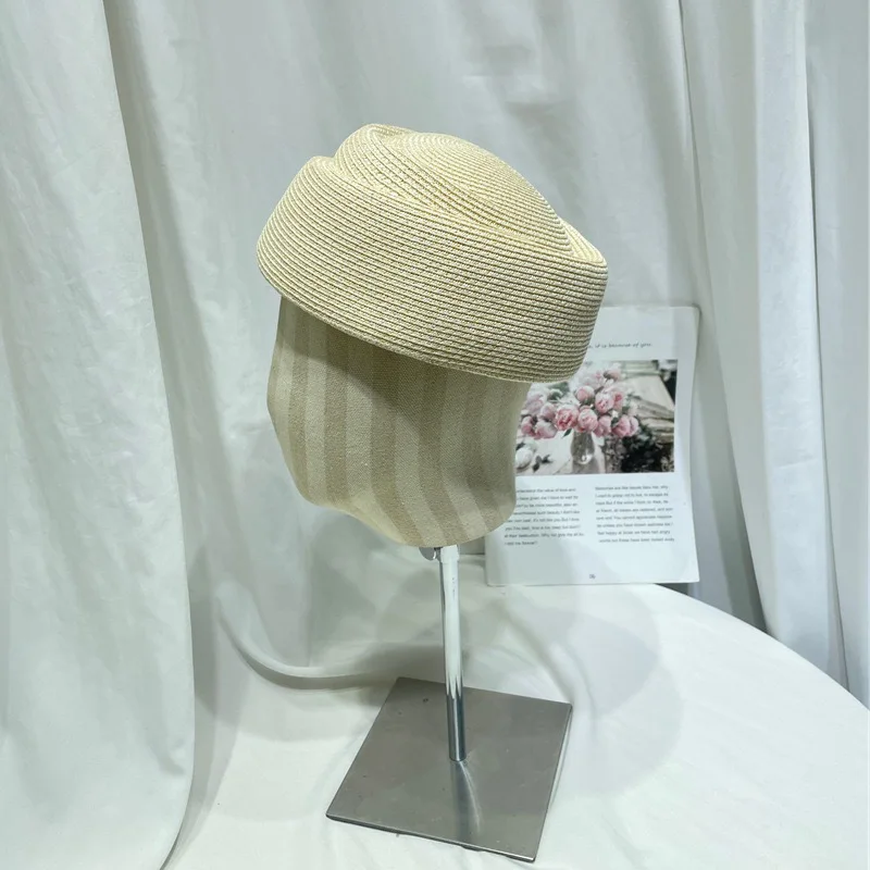 New Summer Women Nice Straw Cap French Beret Sun Hat Church Derby Party Fedoras Hostesses Fashion Pill Box Bonnet Enfant Base