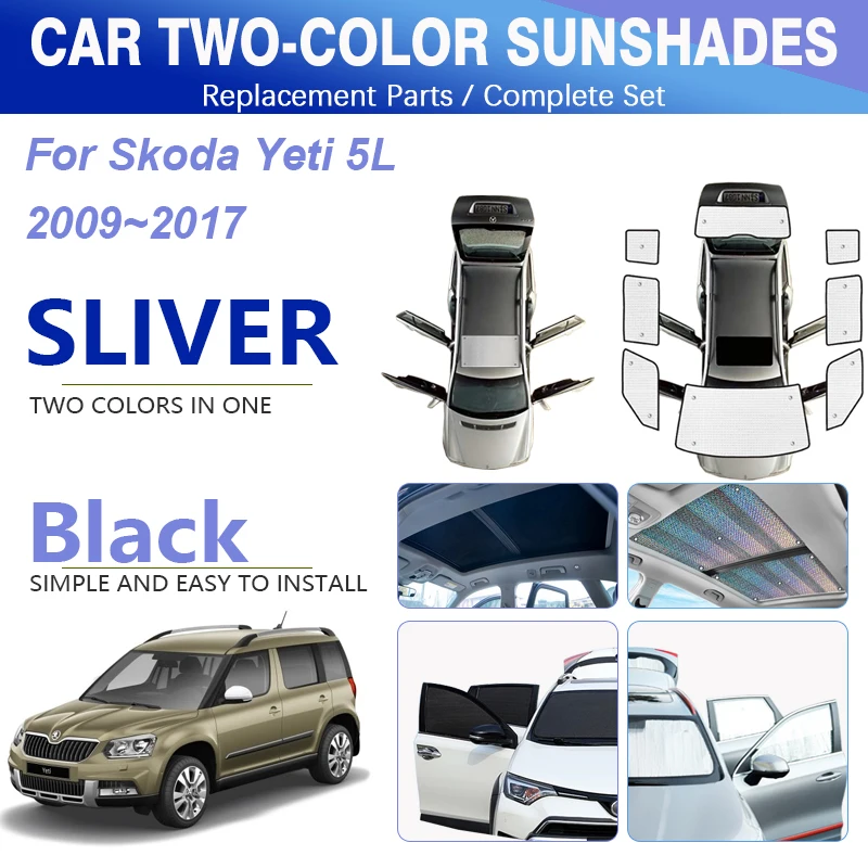 For Skoda Yeti 5L 2009~2017 Car Window Sunshade Pads Silver Black Window Visors Shield Skylight Windshields Mat Auto Accessories