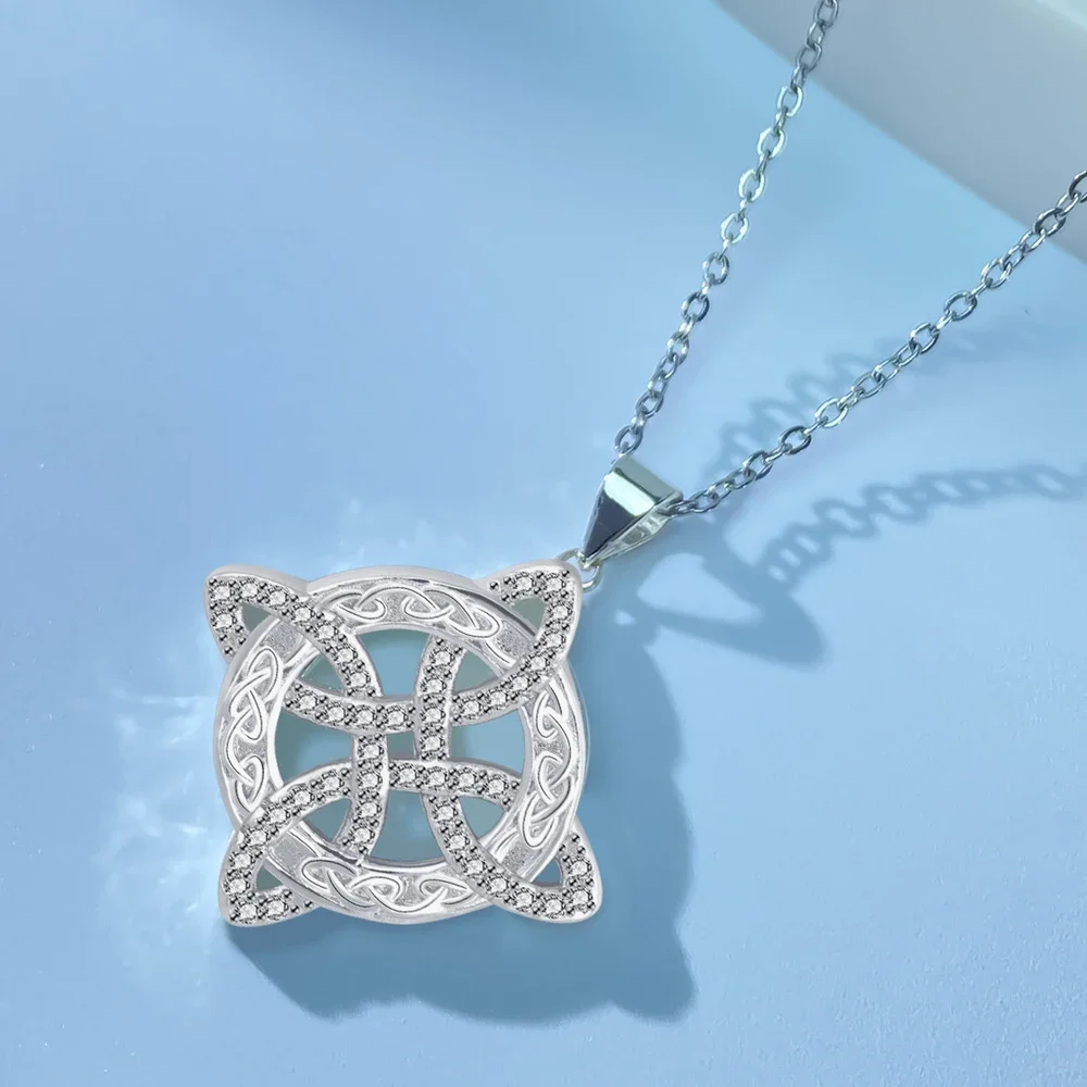 925 التايلاندية الفضة الكلاسيكية الساحرة عقدة قلادة مع الزركون الثالوث عقدة حسن الحظ تشيكوسلوفاكيا سحر الويكا رمز حماية مجوهرات